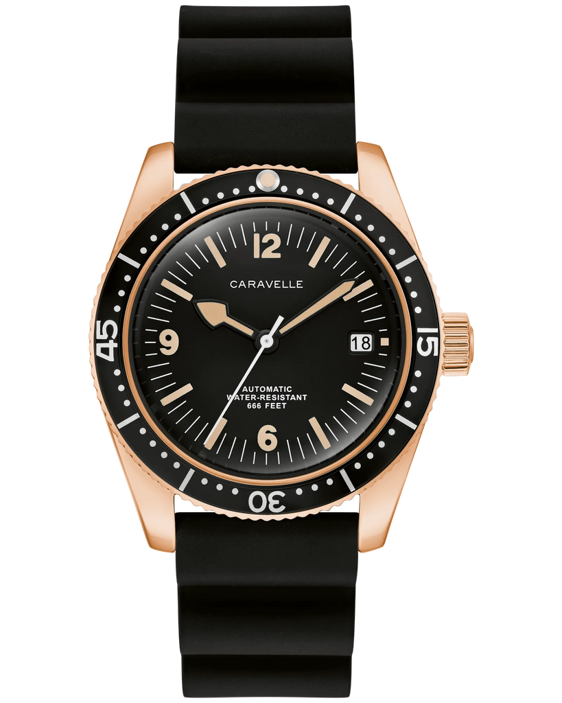 Bulova 44B130 Caravelle Sea Hunter Black Dial Rose Gold Tone Automatic 39mm Vintage