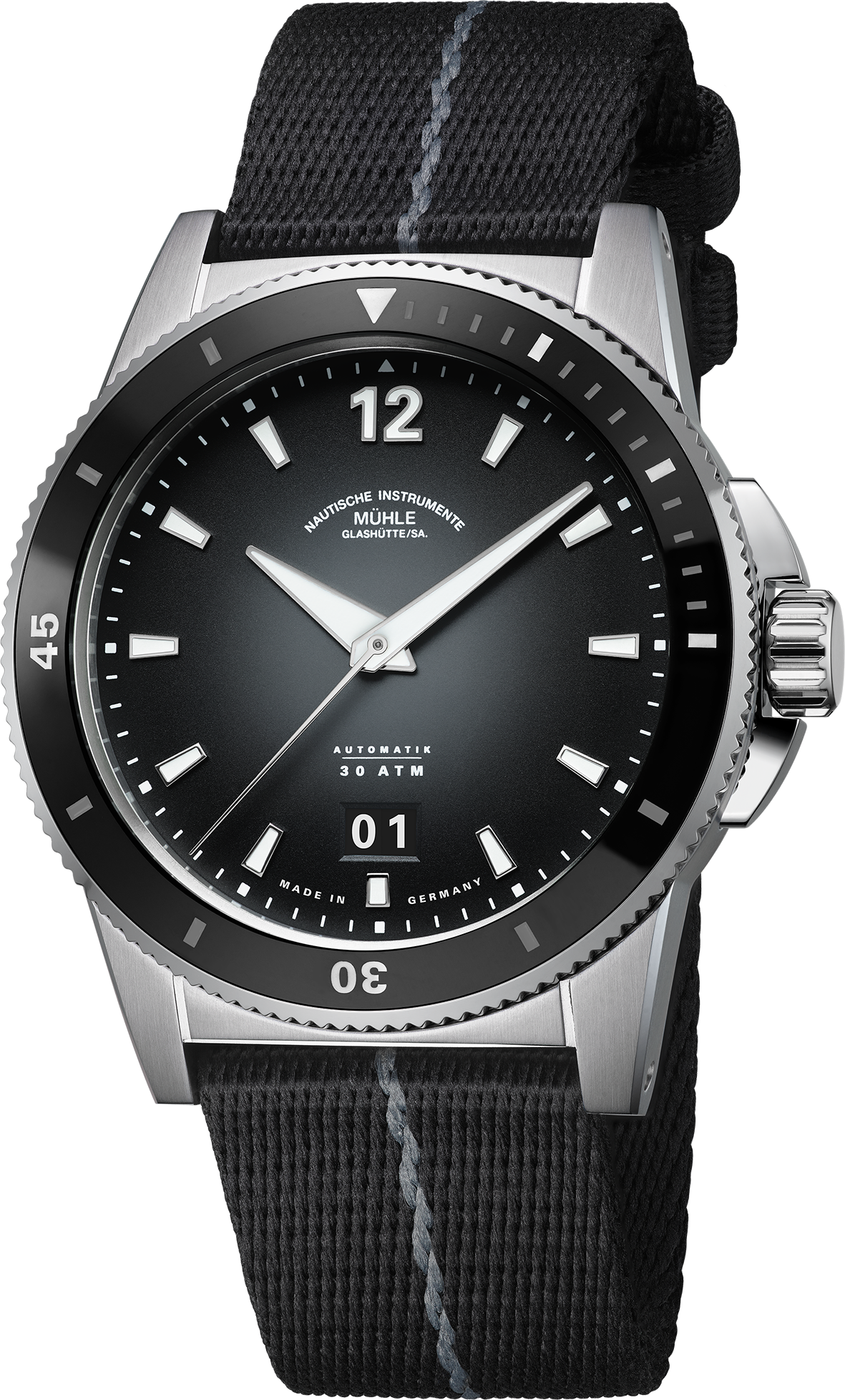 Muhle Glashutte M1-52-43-NB Sportivo Big Date Ceramic Bezel Textile Strap