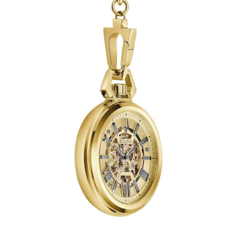 Bulova 97A178 Sutton Gold-Tone Pocket Watch Skeleton Automatic