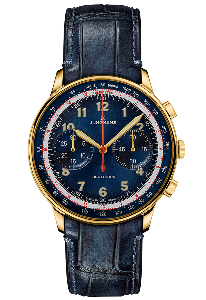 Junghans 27/5580.02 Telemeter Edition USA Blue Gold Tone Chronograph Automatic