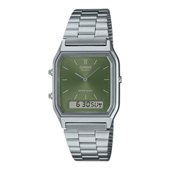 Casio Vintage AQ230A-3A Silver Ana-Digi Green Dial