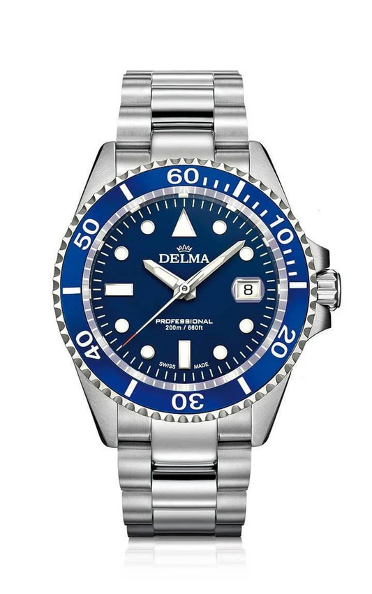 Delma 41701.692.6.041 Commodore Solid Blue Dial Quartz Diver 43mm