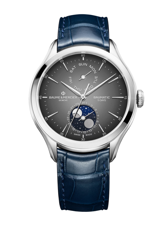 Baume et Mercier 10548 Clifton Day Date Moonphase Grey Lacquered Dial