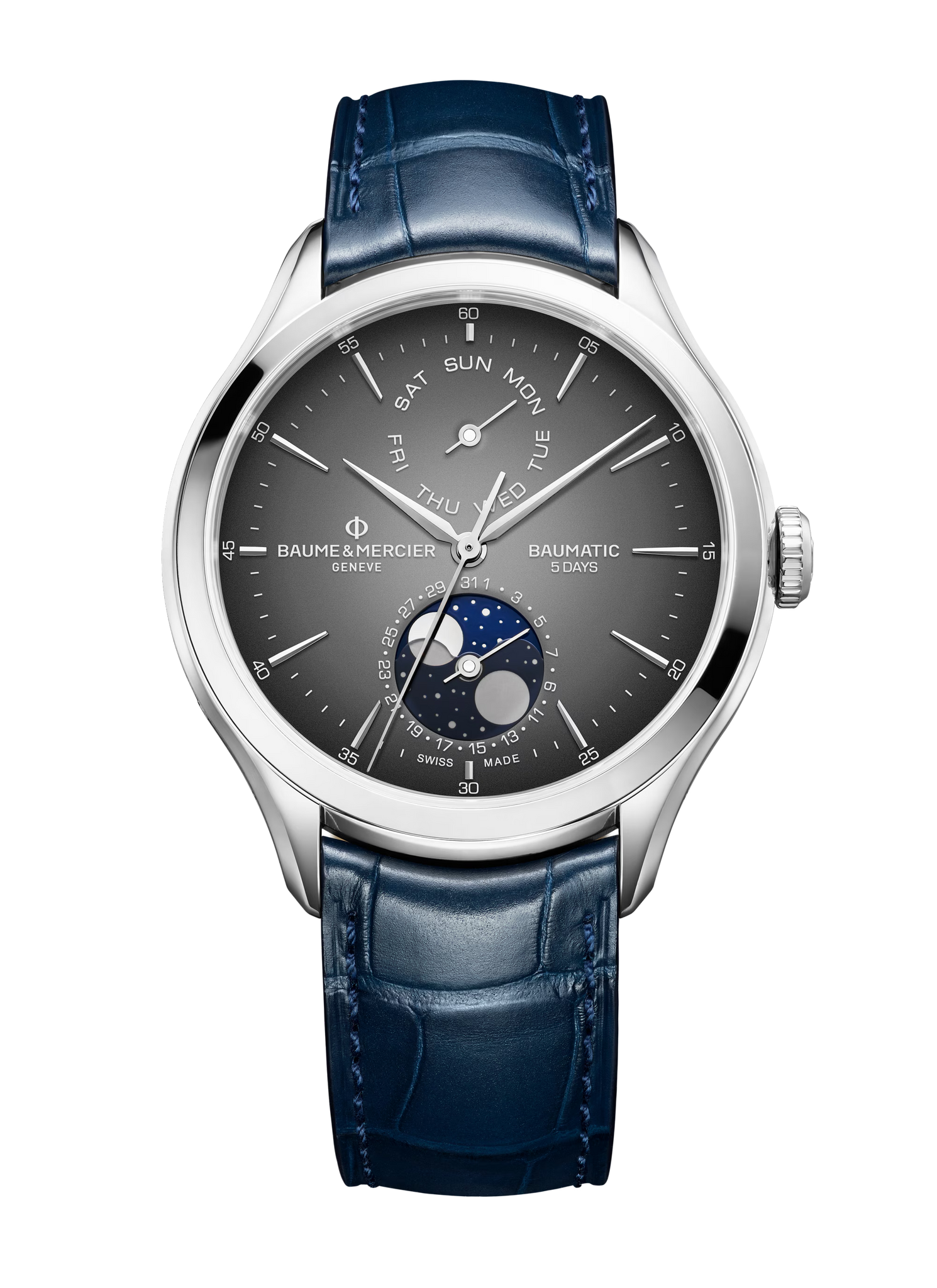 Baume et Mercier 10548 Clifton Day Date Moonphase Grey Lacquered Dial