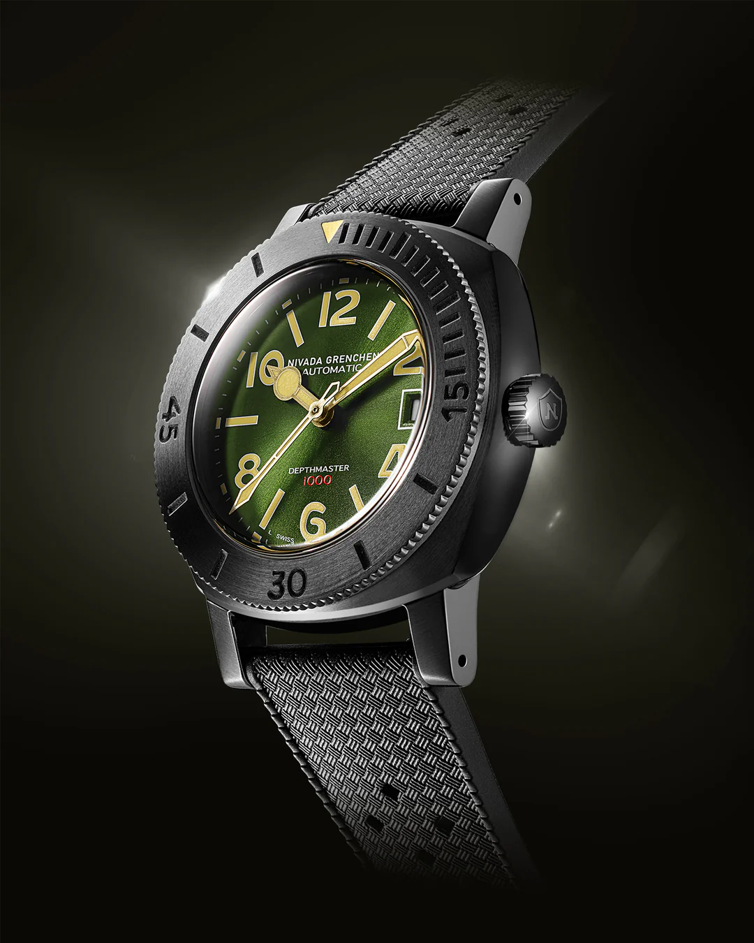 Nivada Grenchen 14135A01 Depthmaster Black and Green 1000m