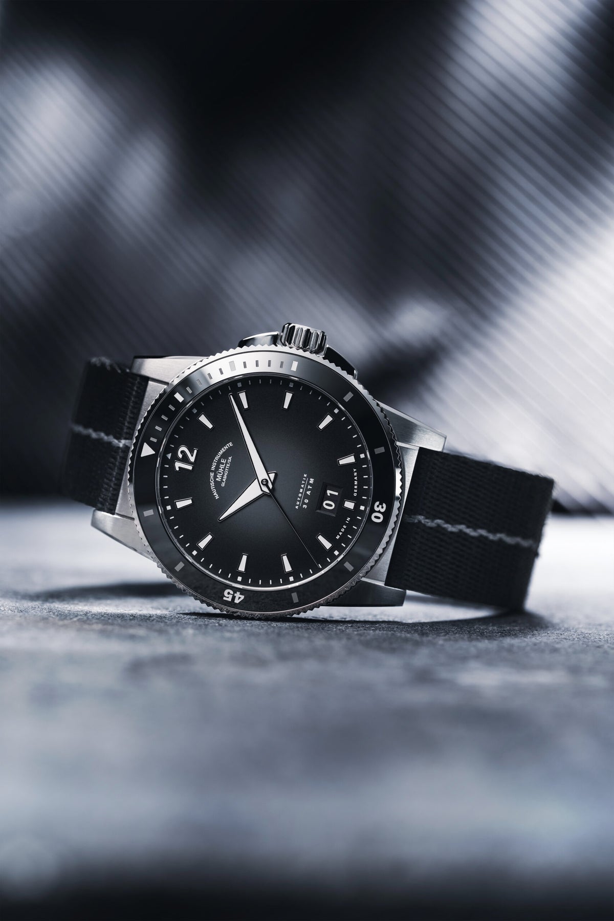 Muhle Glashutte M1-52-43-NB Sportivo Big Date Ceramic Bezel Textile Strap