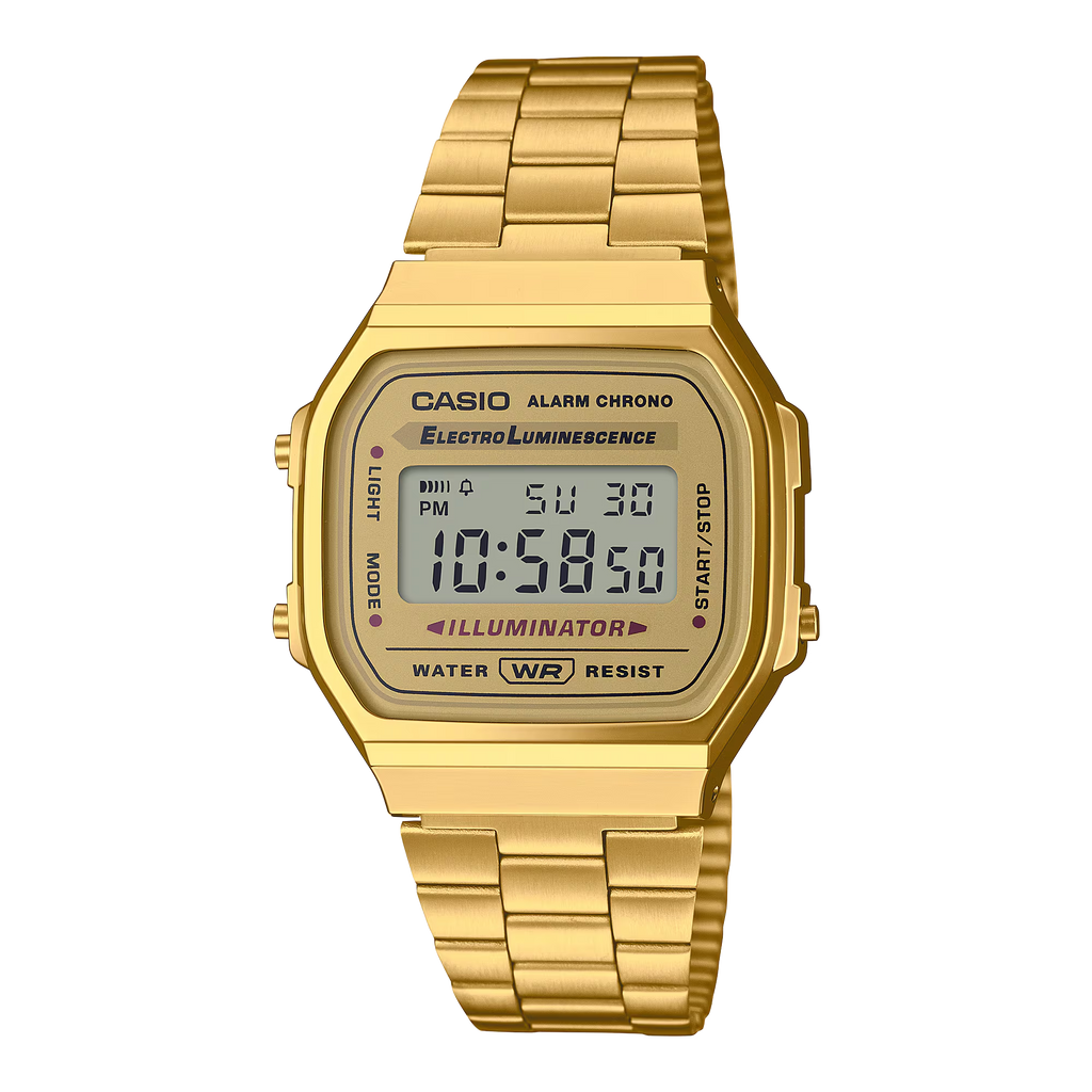 Casio Vintage A168WG-9VT Gold Finish Digital Square Gold Dial