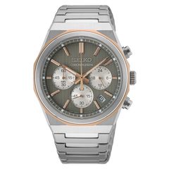 Seiko Essentials HGK002 Grey Grid Dial Chronograph Rose Gold Bezel Quartz