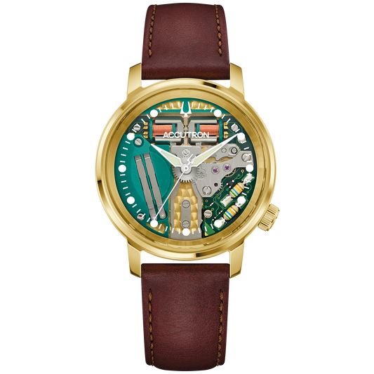 Accutron 27A206 Spaceview 314 Tuning Fork Solid 18k Gold Italian Leather Strap