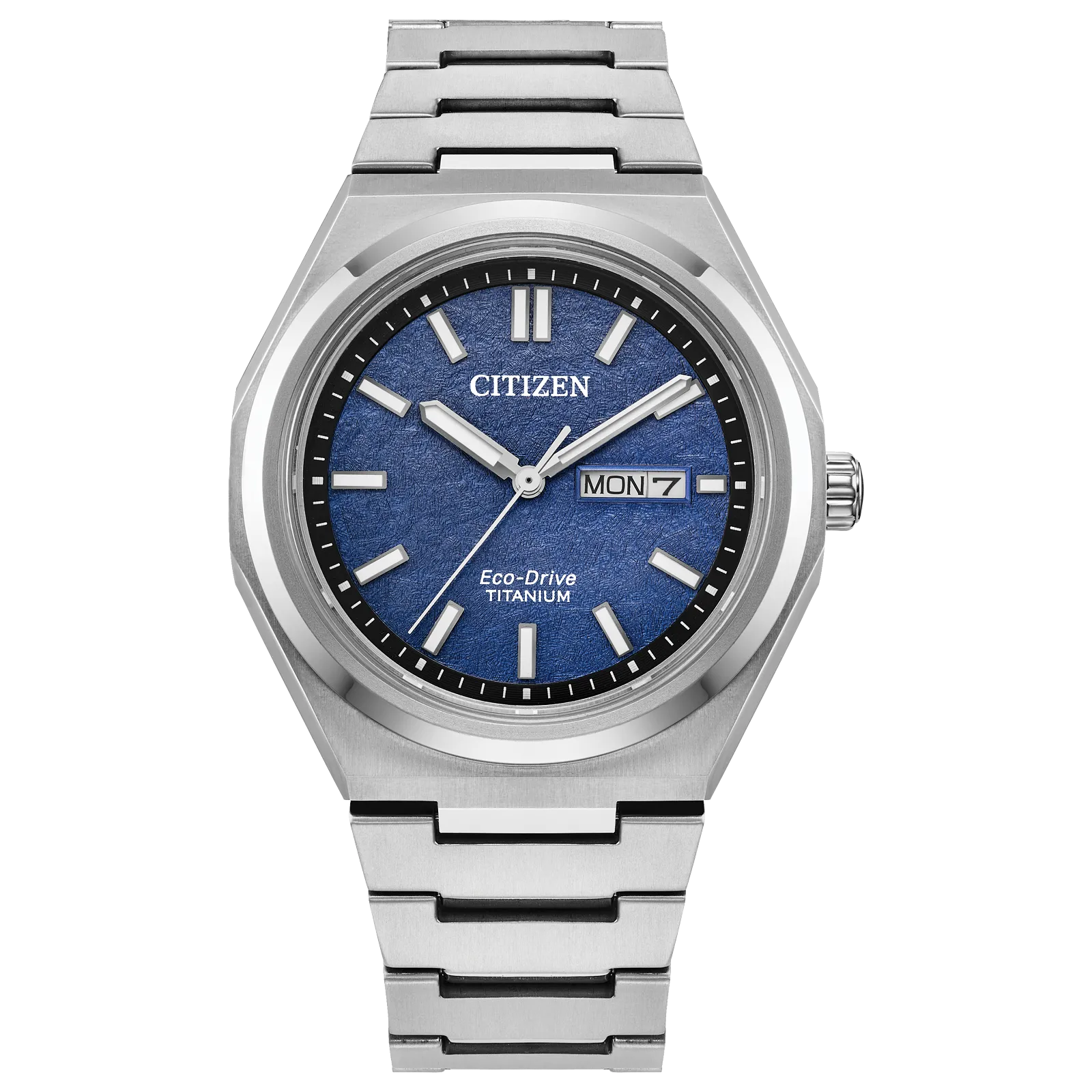 Citizen AW0130-85L Zenshin Three-Hand Super Titanium Blue Textured Dial Eco-Drive