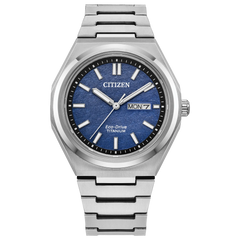 Citizen AW0130-85L Zenshin Three-Hand Super Titanium Blue Textured Dial Eco-Drive