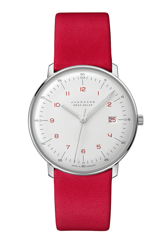 Junghans 59/4325.02 max bill MEGA Solar White Dial Red