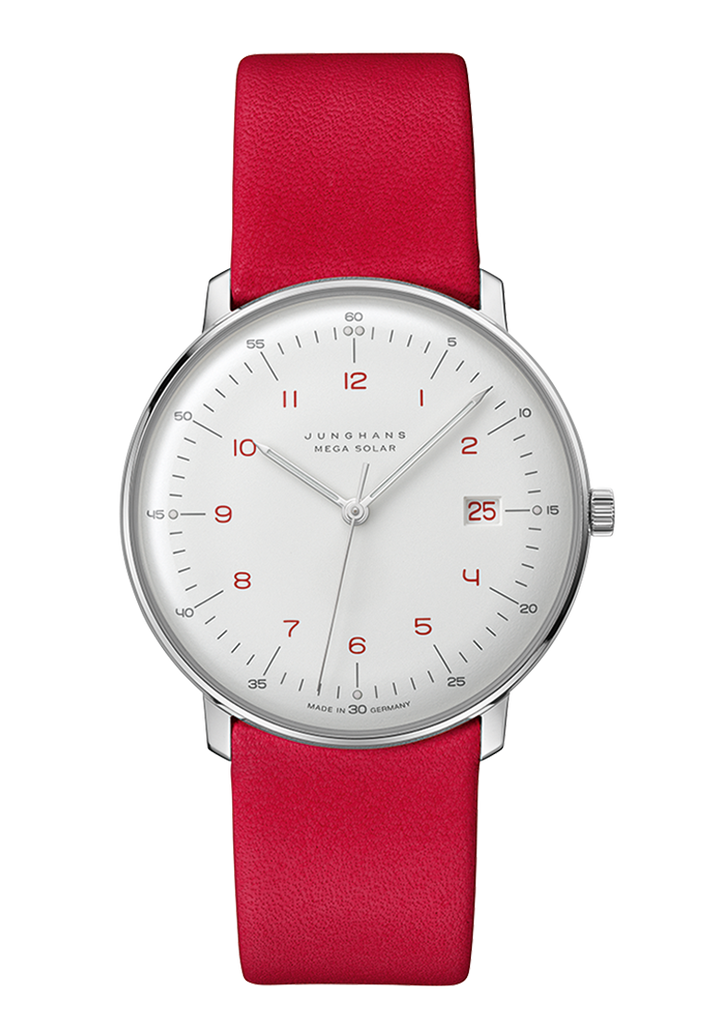 Junghans 59/4325.02 max bill MEGA Solar White Dial Red