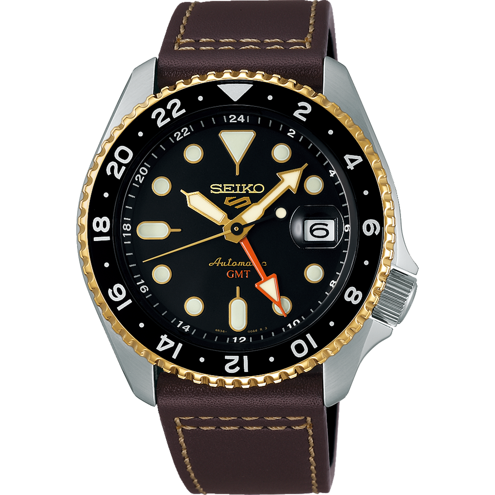 Seiko 5 Sports SSK036 SKX Style GMT Black Dial Leather