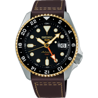 Seiko 5 Sports SSK036 SKX Style GMT Black Dial Leather