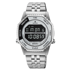 Seiko Essentials HFL002 Rotocall Silver Black Bezel Digital Stainless