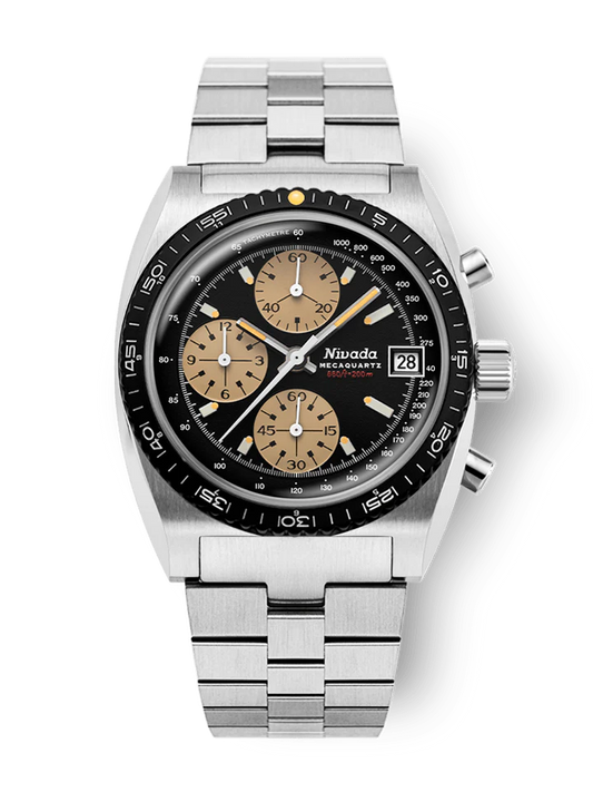 Nivada Grenchen 77001Q45 Autochron Mecaquartz Chronograph Black Dial