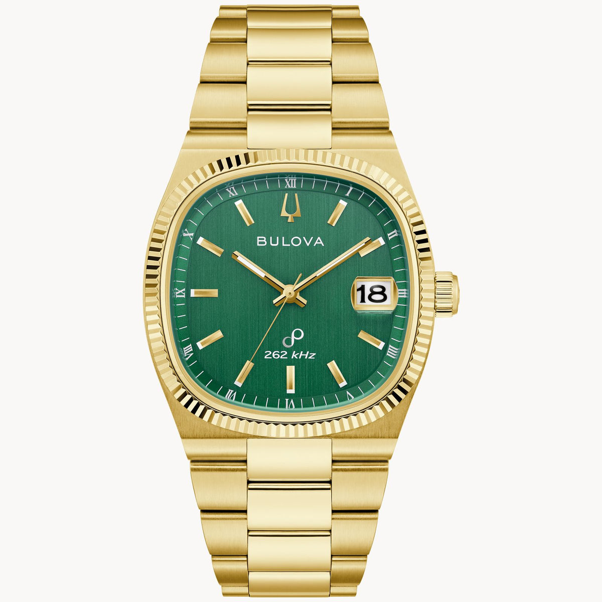 Bulova 97B237 Super Seville Green Dial Yellow Gold Tone 262kHz Day-Date