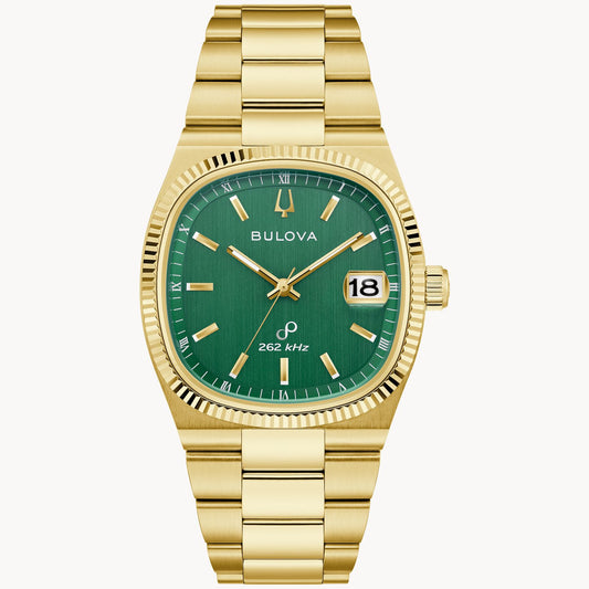 Bulova 97B237 Super Seville Green Dial Yellow Gold Tone 262kHz Day-Date