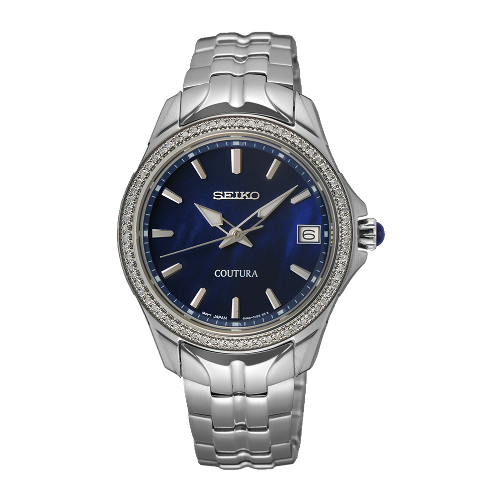 Seiko Coutura SUR591 Diamond Bezel Blue Mother of Pearl Dial Quartz La Arizona Fine Time