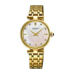 Seiko Diamonds HGH008 Mother of Pearl Silver Gold Tone Ladies Quartz Sapphire