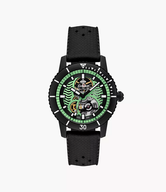 Zodiac ZO9318 Night Diver Compression Black Rubber Automatic Skeleton Bioluminescent