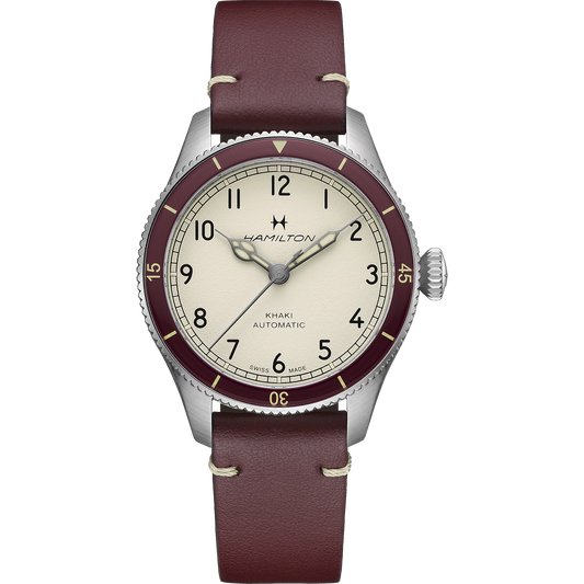 Hamilton H76265810 Khaki Aviation Pilot Pioneer 38mm Automatic Burgandy
