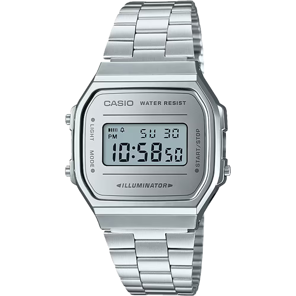 Casio Vintage A168WEM-7VT Mirror Finish Digital Square Silver Dial