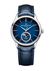Baume et Mercier 10756 Clifton Baumatic Moonphase Date Blue Dial 39m