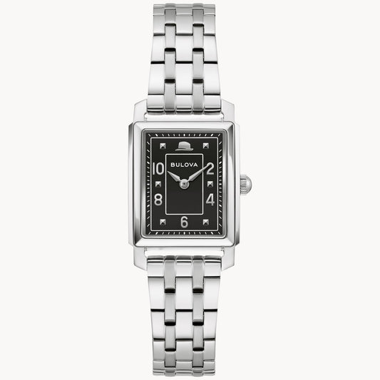 Bulova 96L341 The Very Thought of You Stainless Steel Black Dial Tank Quartz