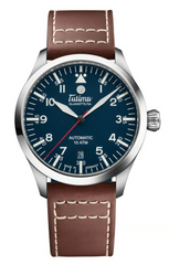 Tutima Glashutte 6109-03 Flieger T5 Titanium Blue Dial Brown Leather
