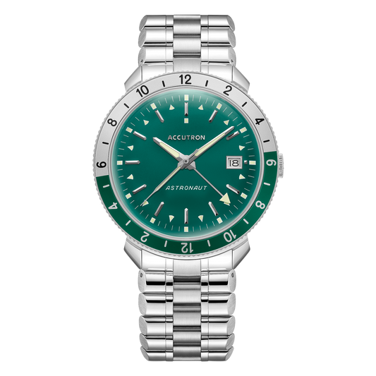 Accutron 26B205 Astronaut 1968 Attribute GMT Stainless Steel Green Dial