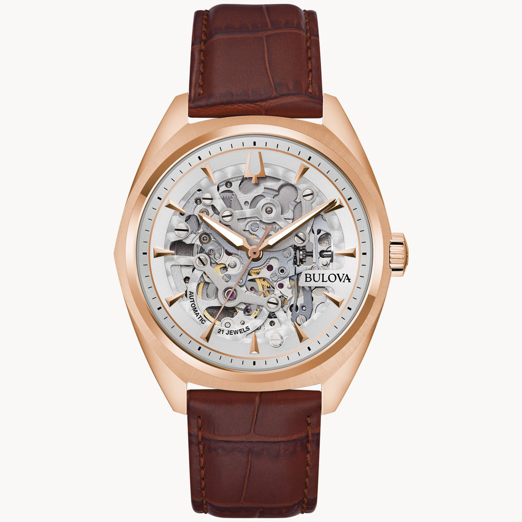 Bulova 97A175 Surveyor Skeleton White Rose Gold Automatic