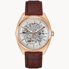 Bulova 97A175 Surveyor Skeleton White Rose Gold Automatic