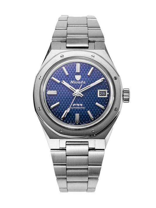 Nivada Grenchen 69001A77 F77 Blue Textured Dial 37mm Automatic Date