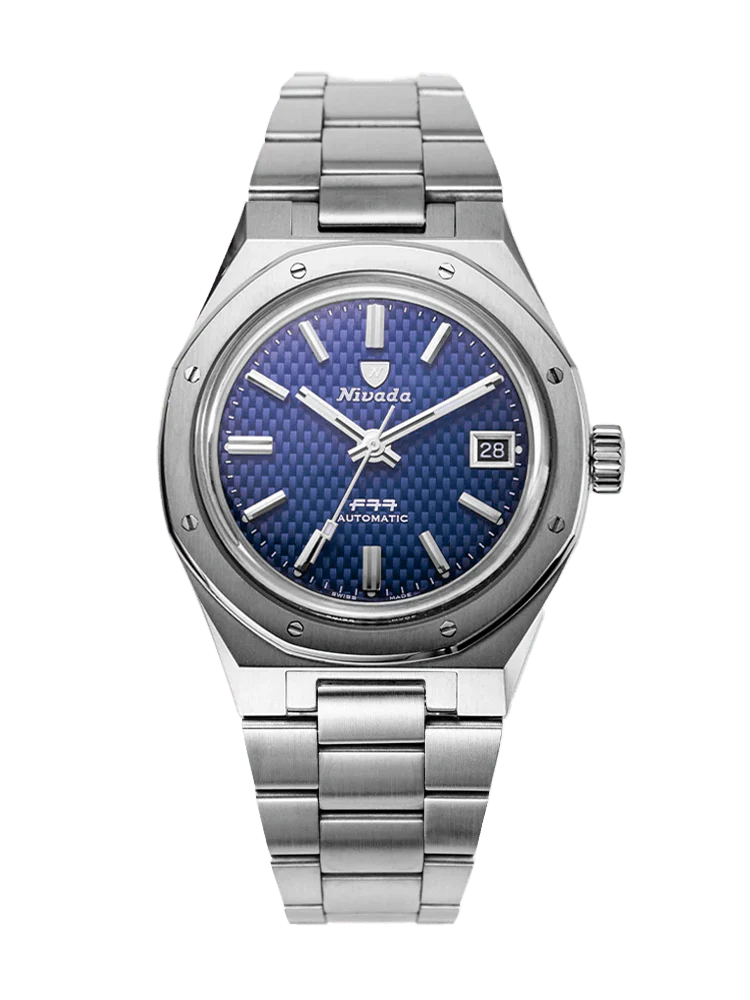 Nivada Grenchen 69001A77 F77 Blue Textured Dial 37mm Automatic Date