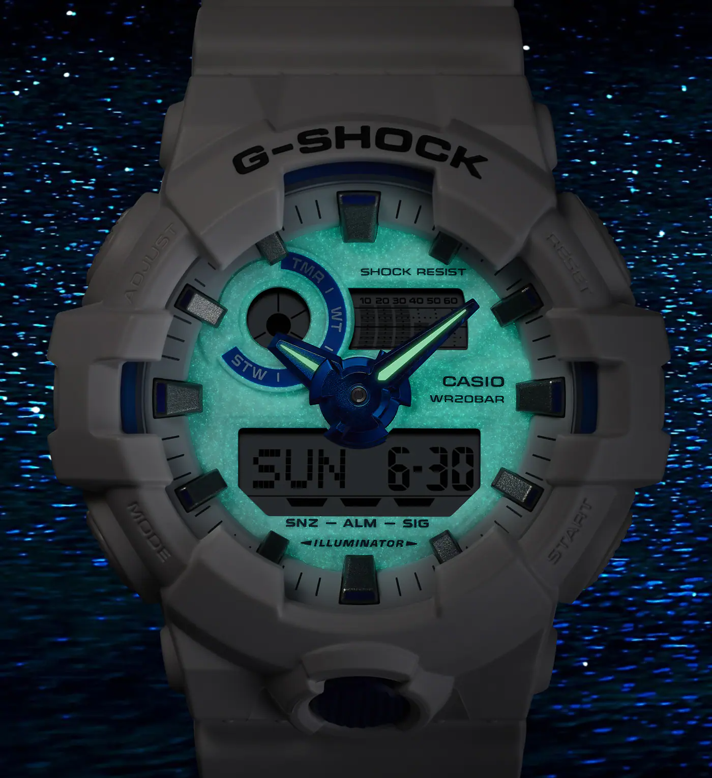 G-Shock GA700HDS-7A Summer Seas White and Blue Lume Dial Ana-Digi