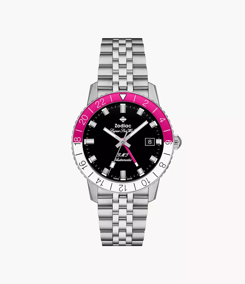 Zodiac ZO9416 Super Sea Wolf GMT Pink White Bezel Black Dial