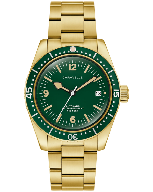 Bulova 44B128 Caravelle Sea Hunter Green Dial Gold Tone Automatic 39mm Vintage