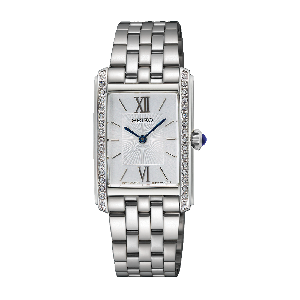 Seiko SWR091 Diamond Bezel Tank Silver Dial Quartz Ladies