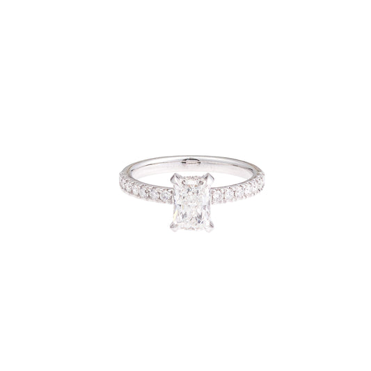 1.35ct Radiant Lab-Grown Diamond Engagement Ring with Hidden Halo & Pavé Band in 14k White Gold