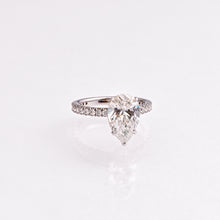3.03 Carat Pear Diamond Engagement Ring with Hidden Halo and Pavé Band in 14K White Gold