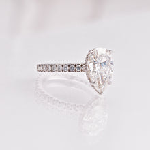 3.03 Carat Pear Diamond Engagement Ring with Hidden Halo and Pavé Band in 14K White Gold