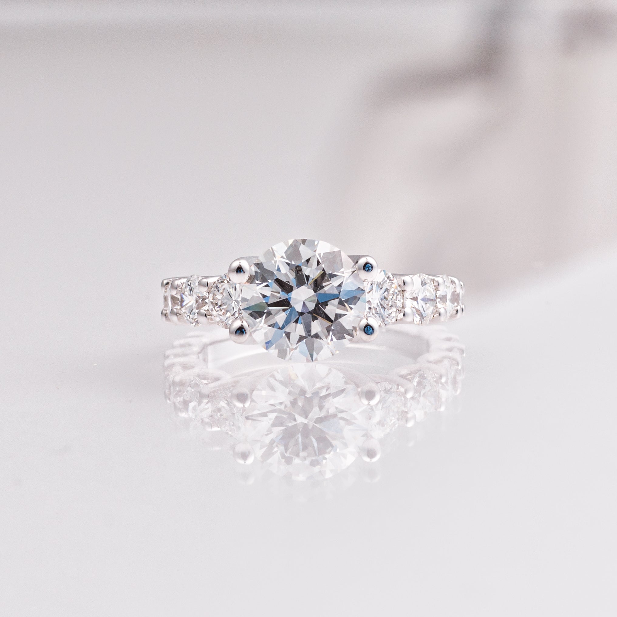 Graduated Rounds Lab-Grown Diamond Engagement Ring in 14k White Gold