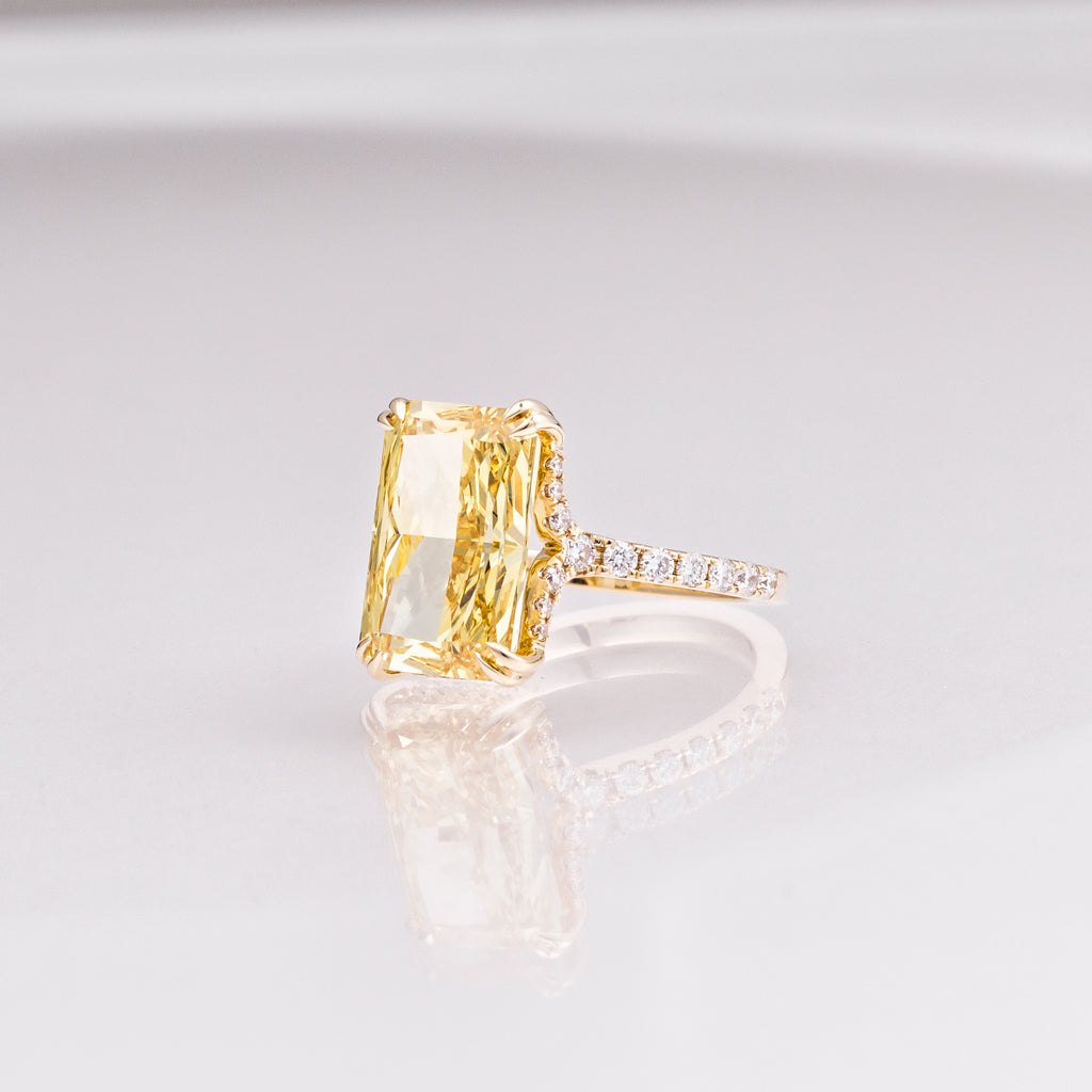 Yellow Radiant 6.28 CT Hidden Halo Pavé Band Engagement Ring