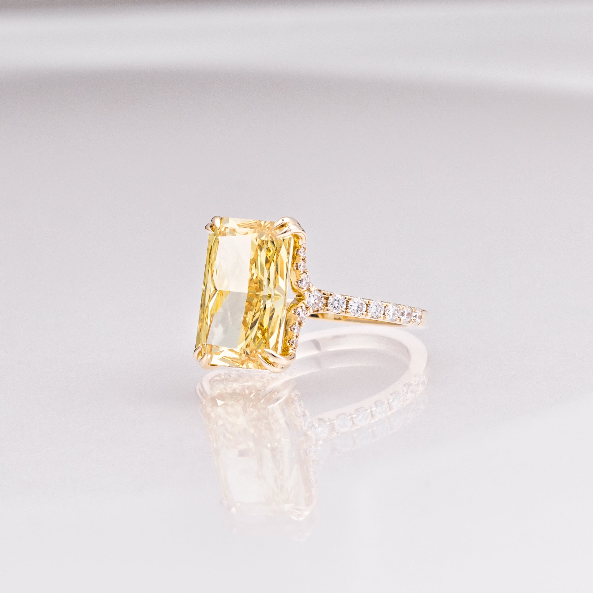 Yellow Radiant 6.28 CT Hidden Halo Pavé Band Engagement Ring