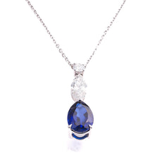 Pear Sapphire and Diamond Pendant Necklace in 14k White Gold