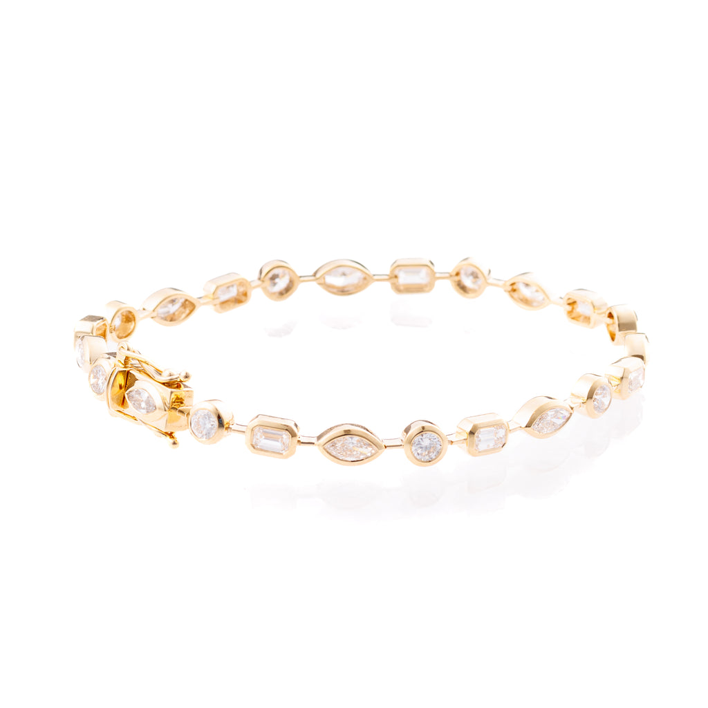 Fancy Shape Lab-Grown Diamond Bezel Tennis Bracelet in 14k Yellow Gold
