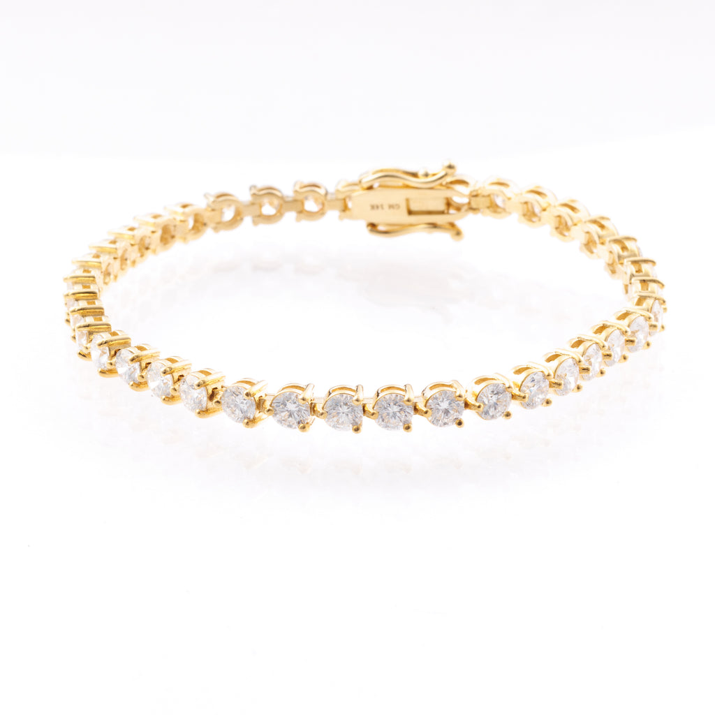 Three-Prong Round Lab-Grown Diamond Tennis Bracelet in 14k Yellow Gold