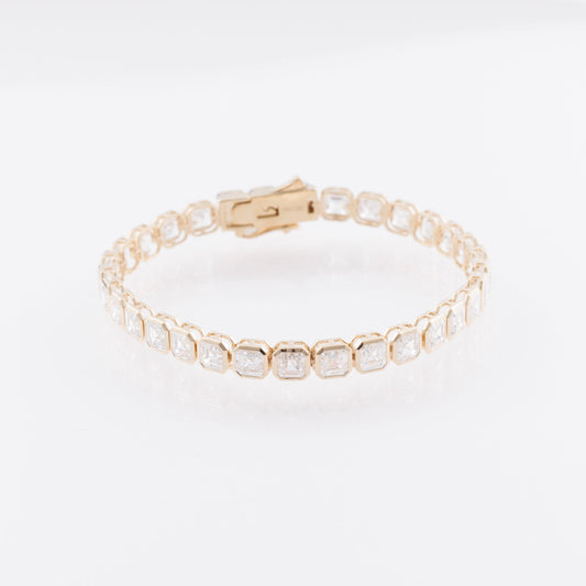 Asscher Cut Lab-Grown Diamond Bezel Tennis Bracelet in 14k Yellow Gold